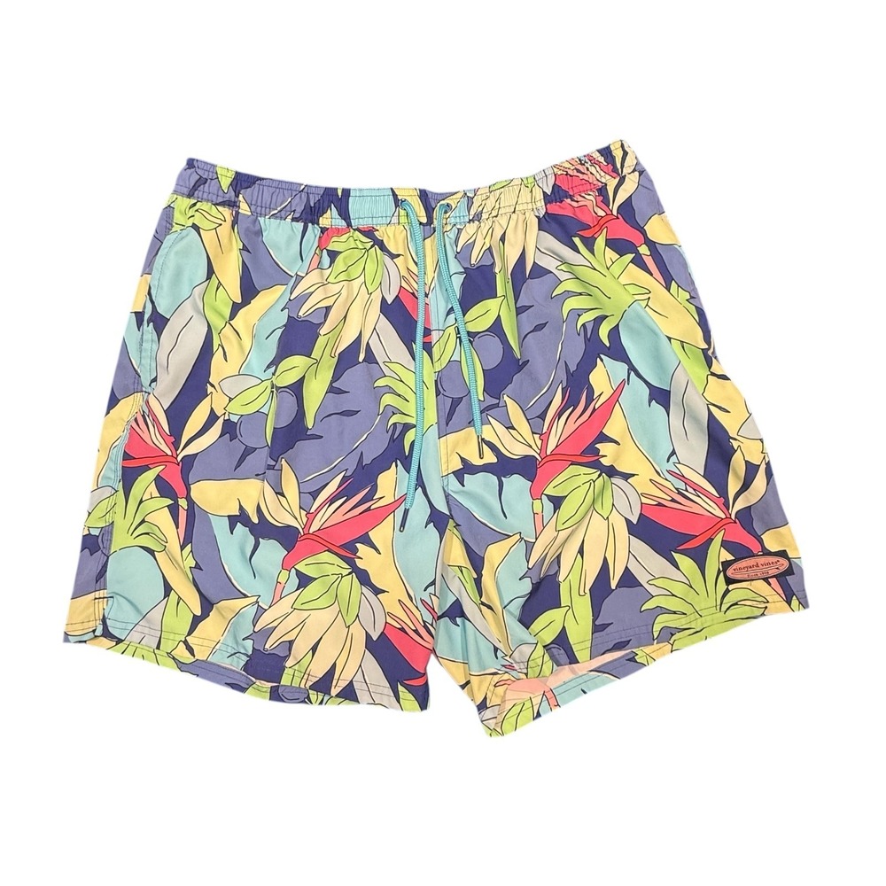 Vineyard Vines Mens 2XL‎ Tropical Bird of Paradise Swim Trunks Blue Sty#1M001124